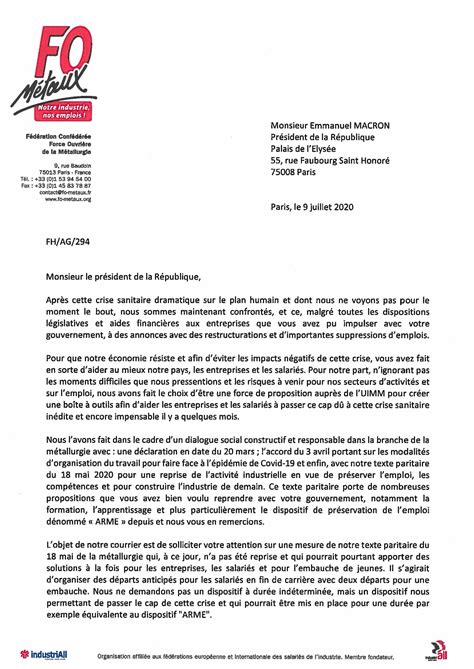 Courrier au Président de la République