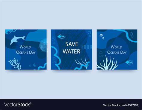 World Oceans Day Poster Set With Blue Background Vector Image