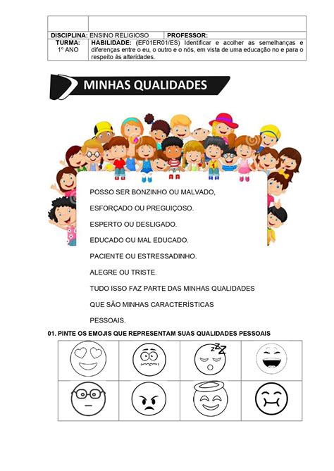 MINHAS QUALIDADES Ensino religioso Atividades de religião