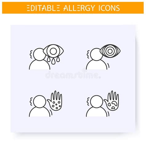 Allergy Symptoms Line Icons Set Editable Stock Vector Illustration