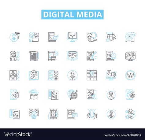 Digital media linear icons set social content Vector Image