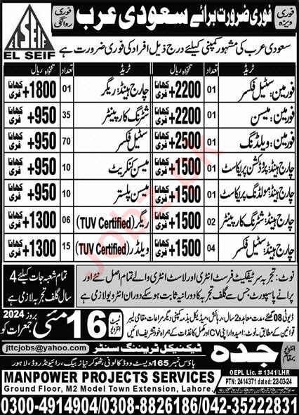 Manpower Project Services Saudi Arabia Jobs 2024 2024 Job Advertisement