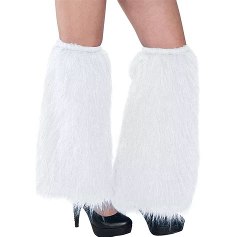 White Furry Leg Warmers 16in Party City