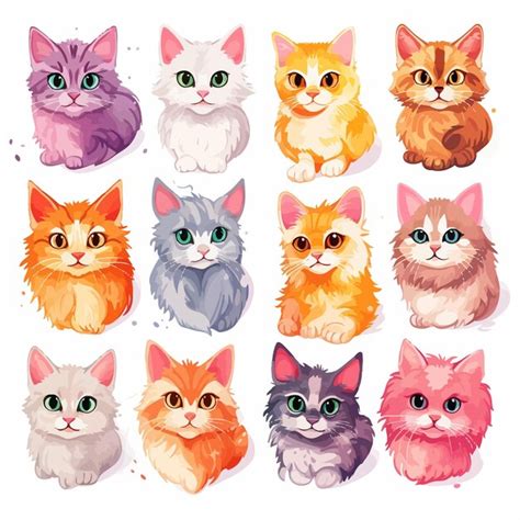 Conjunto De Gatos De Desenhos Animados Engra Ados Vetor Premium