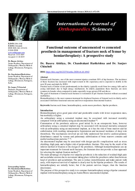 (PDF) Functional outcome of uncemented vs cemented prosthesis in management of fracture neck of ...