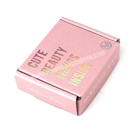 Pink Color Holographic Logo Cardboard Small Shipping Mailing Packaging Box For Nail Polish