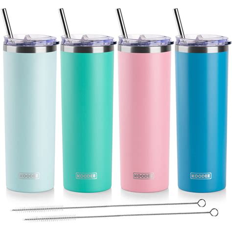 Koodee 20 Oz Stainless Steel Skinny Tumbler4 Pack Double Wall Insulated Water Tumbler Cup With