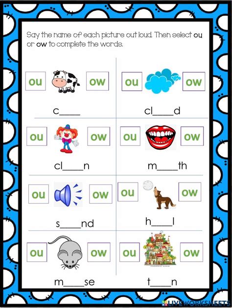 Diphthongs Ou Ow Worksheet Live Worksheets Worksheets Library