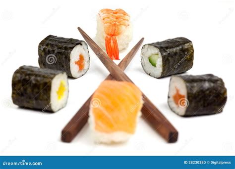 Sushi With Chopsticks Stock Photo Image Of Background 28230380