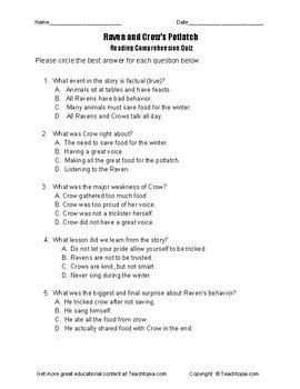 Benchmark Advance Reading Comprehension Quiz Th Grade Raven And Crow S