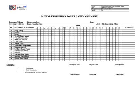 Jadwal Kebersihan Toilet Dan Kamar Mandi Pdf