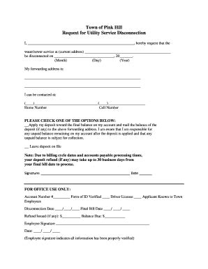 Fillable Online Request For Utility Service Disconnection Fax Email