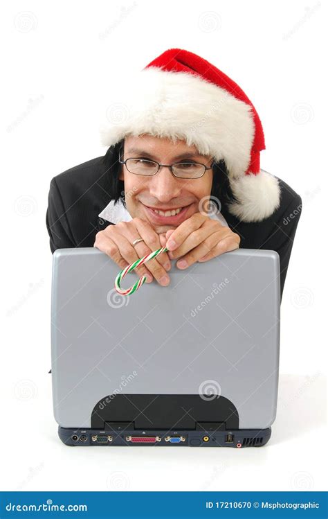 Happy Businessman At Christmas Stock Photo Image Of Single White