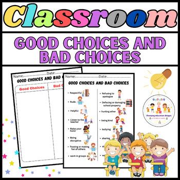 Classroom Rules Good And Bad Choices Activities Worksheet TPT