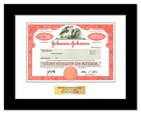 framed Johnson & Johnson stock gift