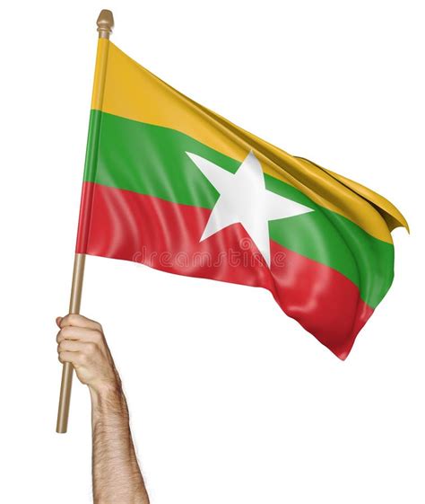 Hand Proudly Waving The National Flag Of Myanmar Stock Illustration