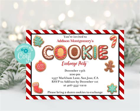 Editable Cookie Exchange Invitation Template, Cookie Swap, Christmas ...