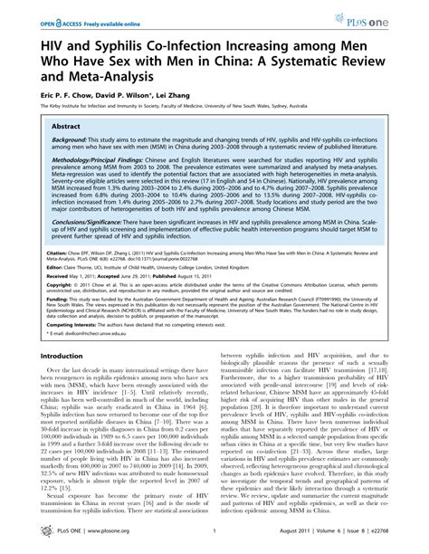 PDF HIV And Syphilis Co Infection Increasing Among Men Who Have Sex With Men In China A
