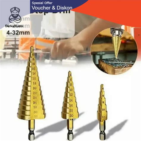 Jual MATA BOR PAGODA SPIRAL KERUCUT TITANIUM STEP DRILL 4 32mm 4 20mm