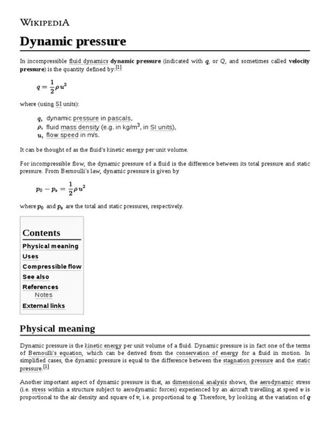 Dynamic Pressure Pressure Is The Quantity Defined By Pdf Pressure