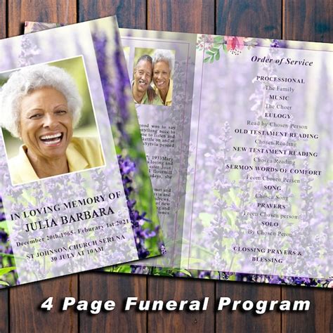 Purple Obituary Template Etsy