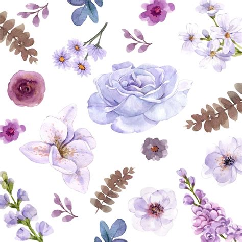 Premium Vector | Set floral purple watercolor