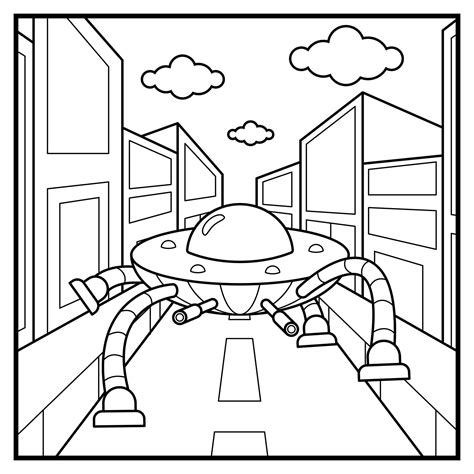 Coloring Page Of Alien Invasion 16801551 Vector Art At Vecteezy