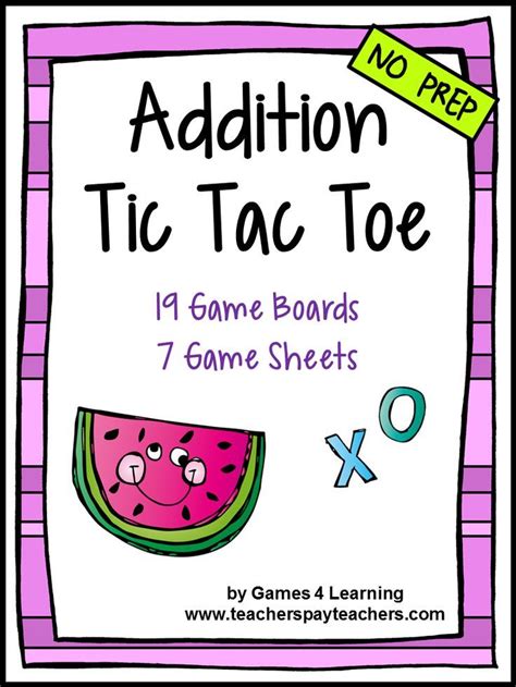 Printable Digital Tic Tac Toe Math Games For Addition Fact Fluency