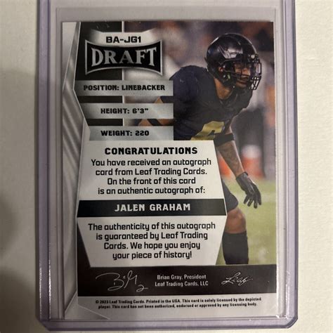 2023 Leaf Draft Autographs BA JG1 Jalen Graham AU RC EBay