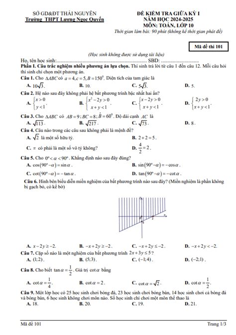 Đề giữa kì 1 Toán 10 năm 2024 2025 trường THPT Hòa Vang Đà Nẵng
