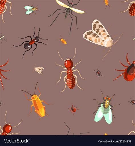 Insects Seamless Pattern With Moths Ants Vector Image