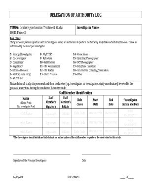 Fillable Online Ohts Wustl Delegation Of Authority Log Ohts