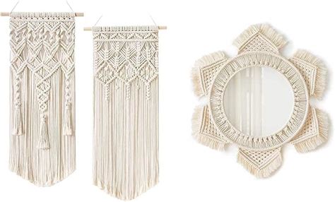 Amazon Mkono Pcs Macrame Wall Hanging And Wall Mirror Boho Woven