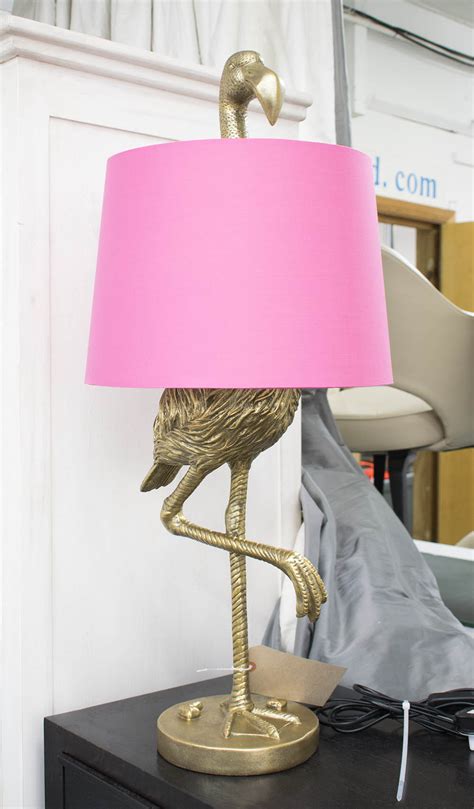 Flamingo Table Lamp With Pink Shade In Gilded Resin Finish Cm H