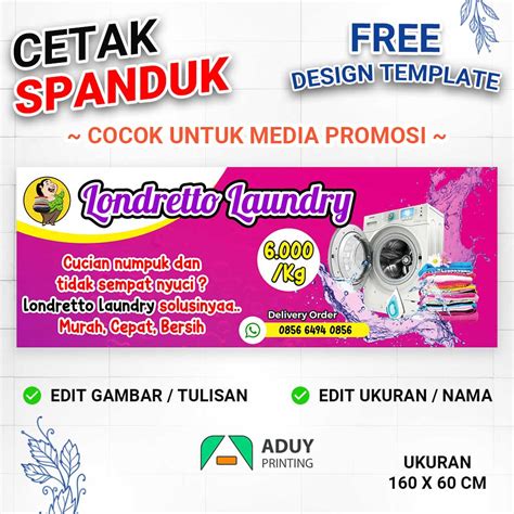 Cetak Spanduk Banner Laundry Warna Ungu Ukuran 160x60 Bisa Kustom