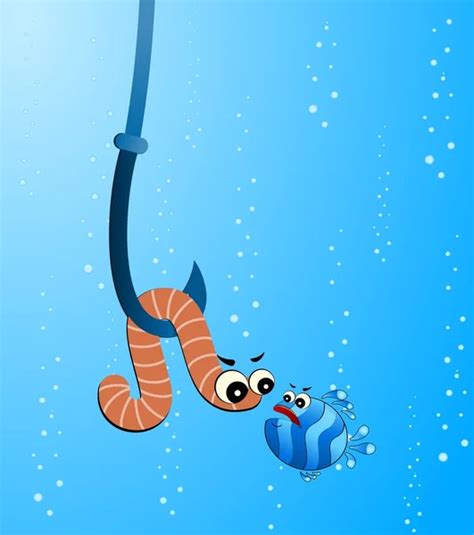 Little Cartoon Funny Fish Love A Worm — Stock Vector © Forewer 7389803