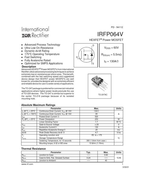 Irfp 064 V | PDF | Field Effect Transistor | Mosfet
