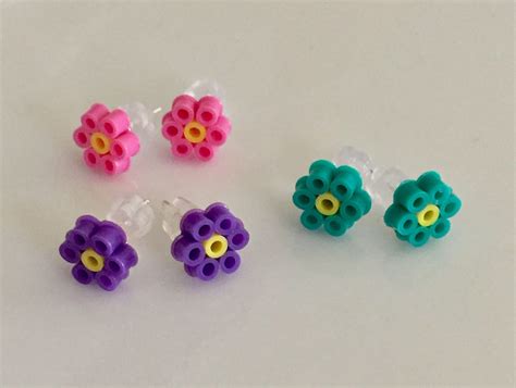 Flower Perler Earrings Etsy Perler Earrings Perler Beads Designs