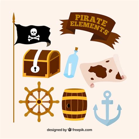 Free Vector Collection Of Pirate Elements In Flat Design