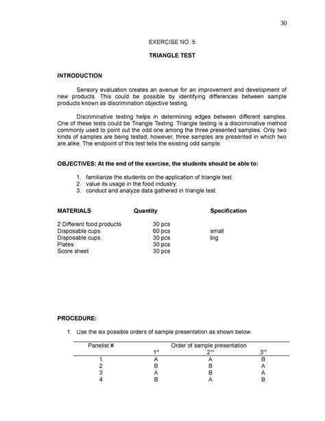 Triangle Test Laboratory EXERCISE NO 5 TRIANGLE TEST INTRODUCTION