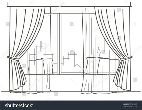 Window With Curtains Drawing At Explore Collection