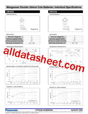 CR1216 Datasheet PDF Panasonic Battery Group