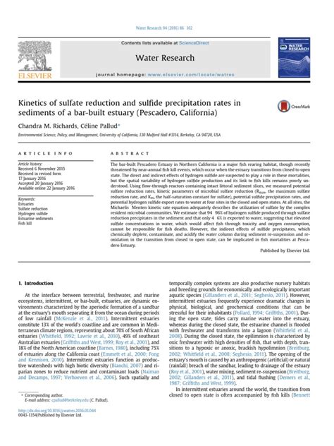 2016 Article In Water Research Journal Re Pescadero Estuary Ph