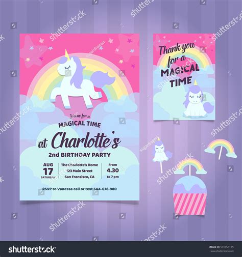 3,448 Birthday invitation template unicorn Images, Stock Photos ...