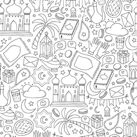 Premium Vector Ramadan Islam Seamless Pattern With Doodles