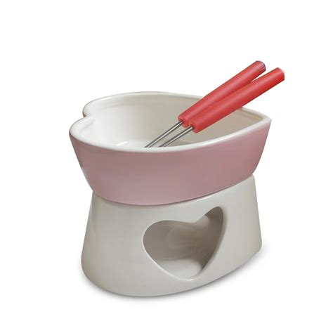 Ceramic Heart Shape Chocolate Fondue Set With Skewers Stoneware Fondue ...