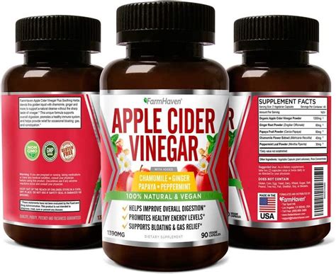 Apple Cider Vinegar Capsules With Ginger Papaya And Chamomile 1390mg Improves Digestion