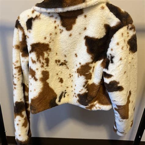 Faux Fur Cow Print Jacket Cropped Size M Worn Depop