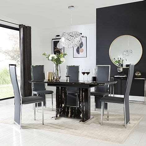 Florence Extending Dining Table Celeste Chairs Black Marble Effect