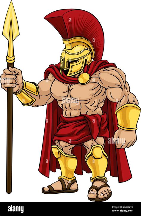 Spartan Warrior Gladiador Romano O Trojan Cartoon Imagen Vector De